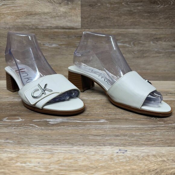 Calvin Klein White Leather Block Heel Sandals Women's Size 8 - Picture 6 of 6